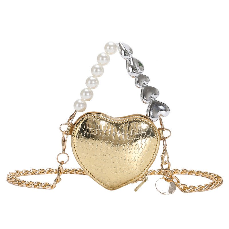 Mini Heart Shape Pearl Chain Shoulder Bag - DLC MARKET