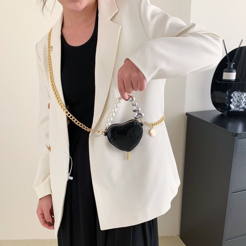 Mini Heart Shape Pearl Chain Shoulder Bag - DLC MARKET