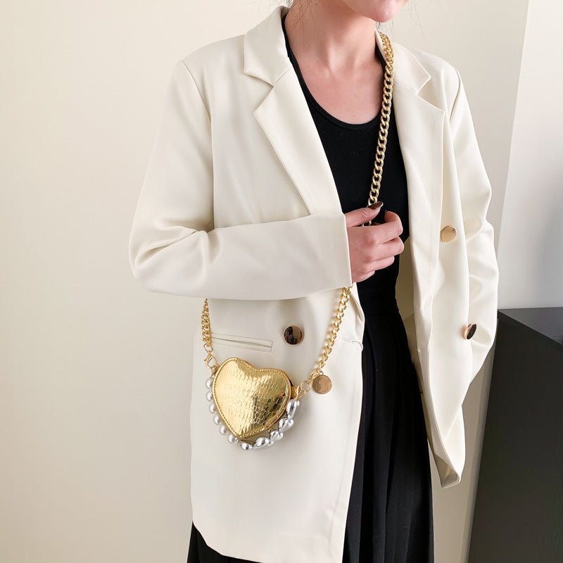 Mini Heart Shape Pearl Chain Shoulder Bag - DLC MARKET