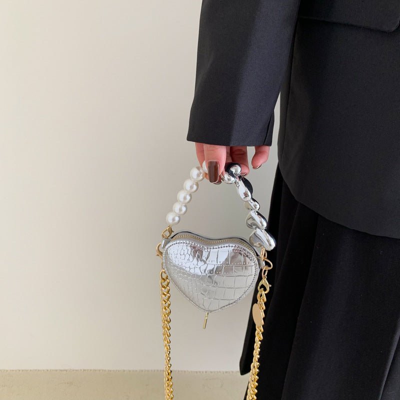 Mini Heart Shape Pearl Chain Shoulder Bag - DLC MARKET