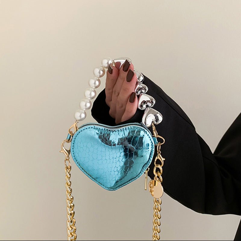 Mini Heart Shape Pearl Chain Shoulder Bag - DLC MARKET