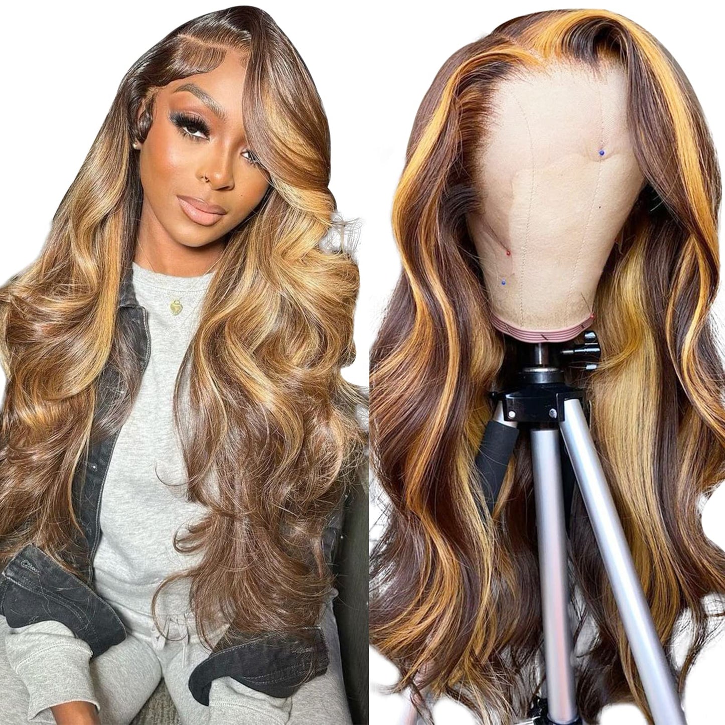 P4 27 13x4 Lace Front Wig Human Hair Body Wave Density by null