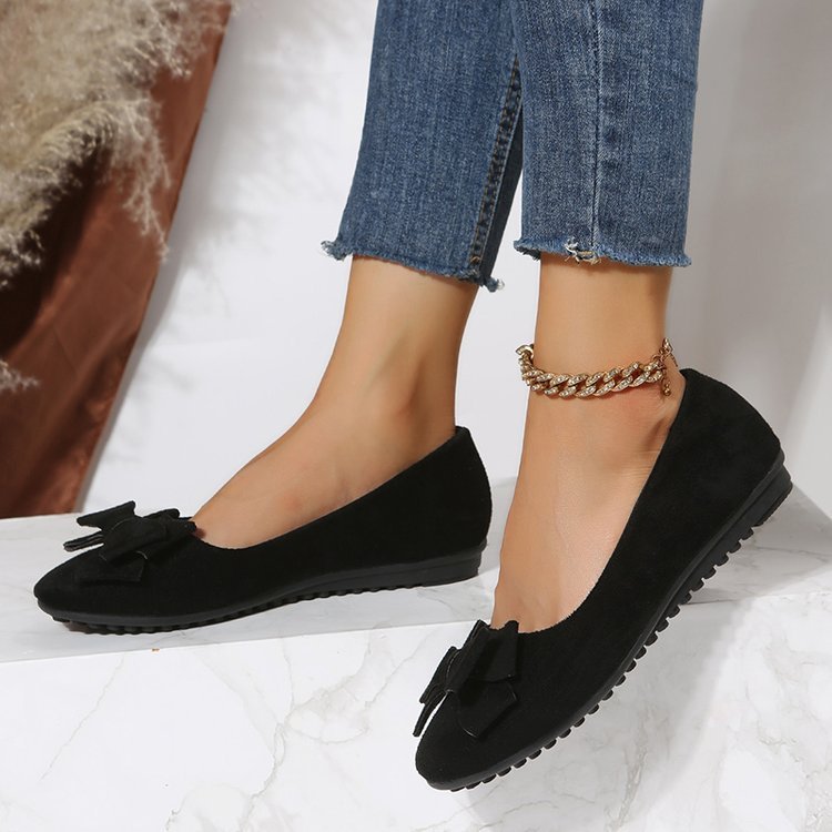 Plus Size Suede Bow Flat Casual Shoes - DLC MARKET