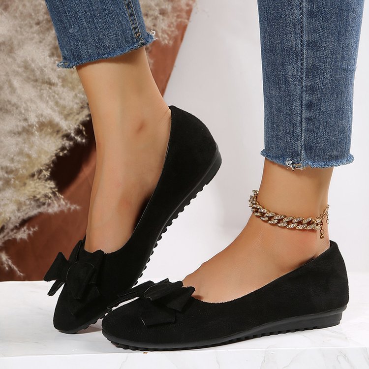 Plus Size Suede Bow Flat Casual Shoes - DLC MARKET