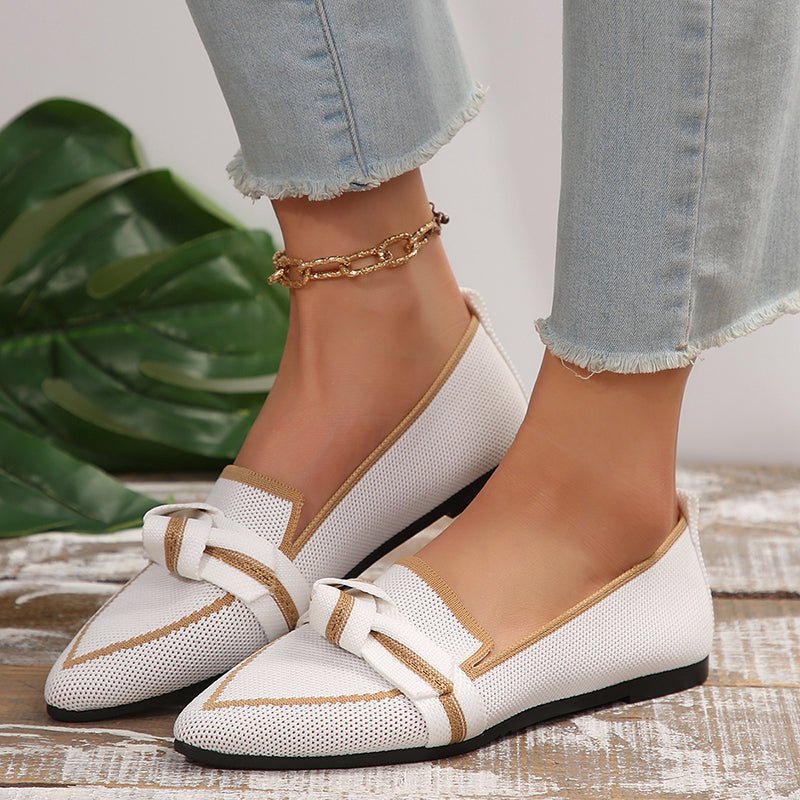 Pointed Toe Bow Flyknit Slip-On Flats - DLC MARKET