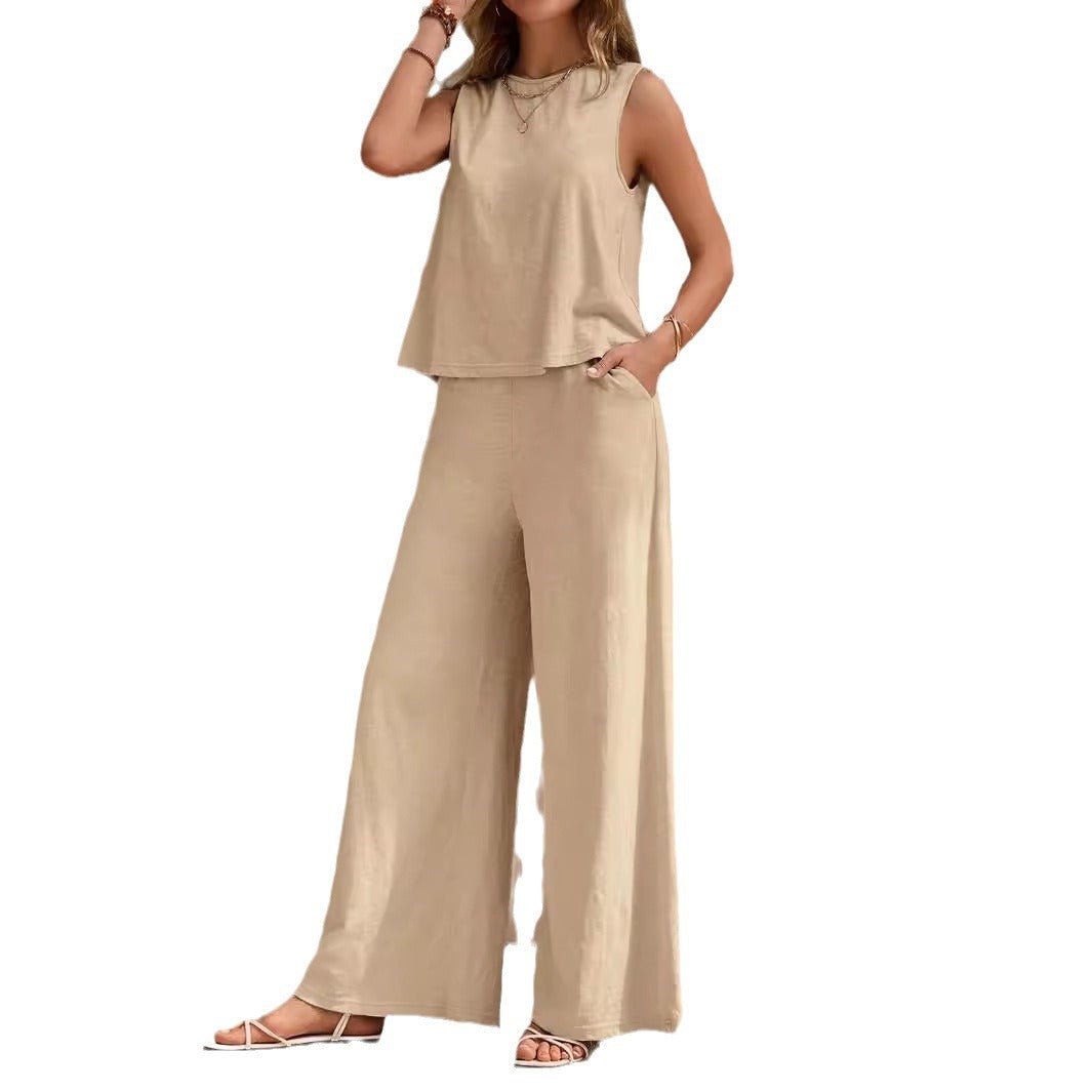 Solid Color Casual Loose Pants Sets For Women Elegant Spring Summer Women's Two Pieces Suit Full Trouser Set Female Outfit Clothes by null