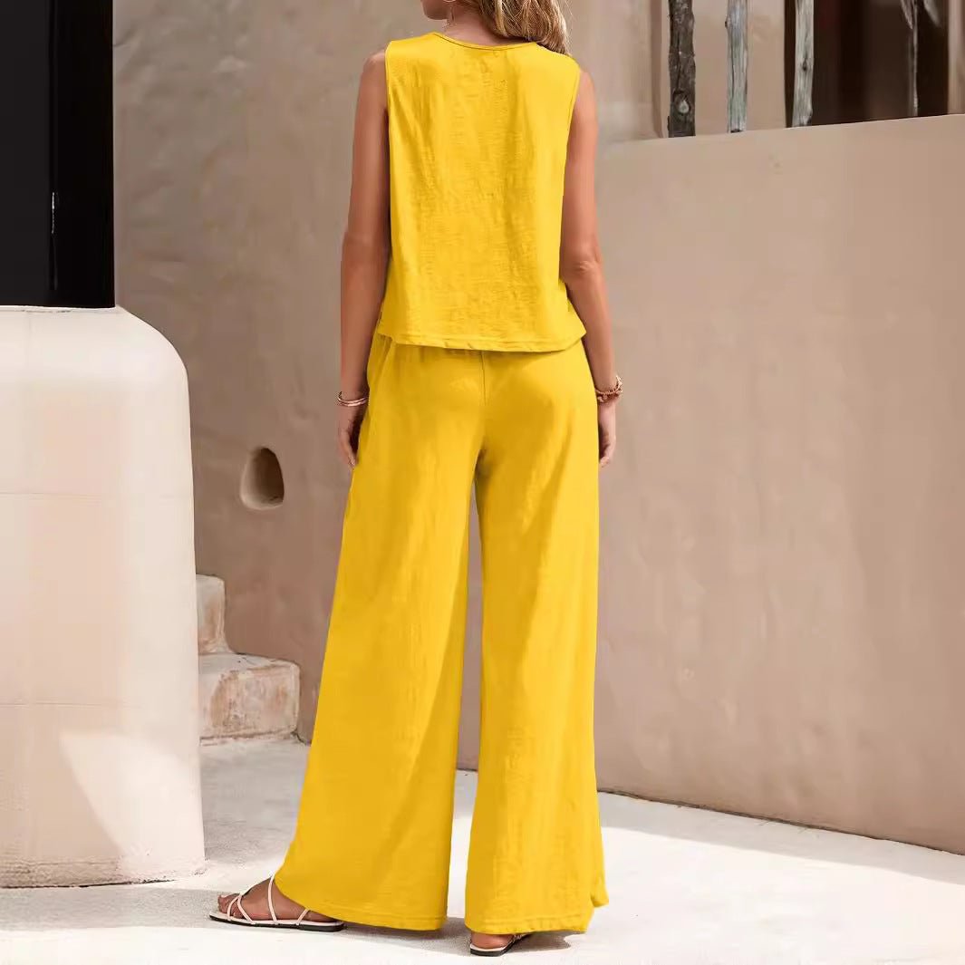 Solid Color Casual Loose Pants Sets For Women Elegant Spring Summer Women's Two Pieces Suit Full Trouser Set Female Outfit Clothes by null