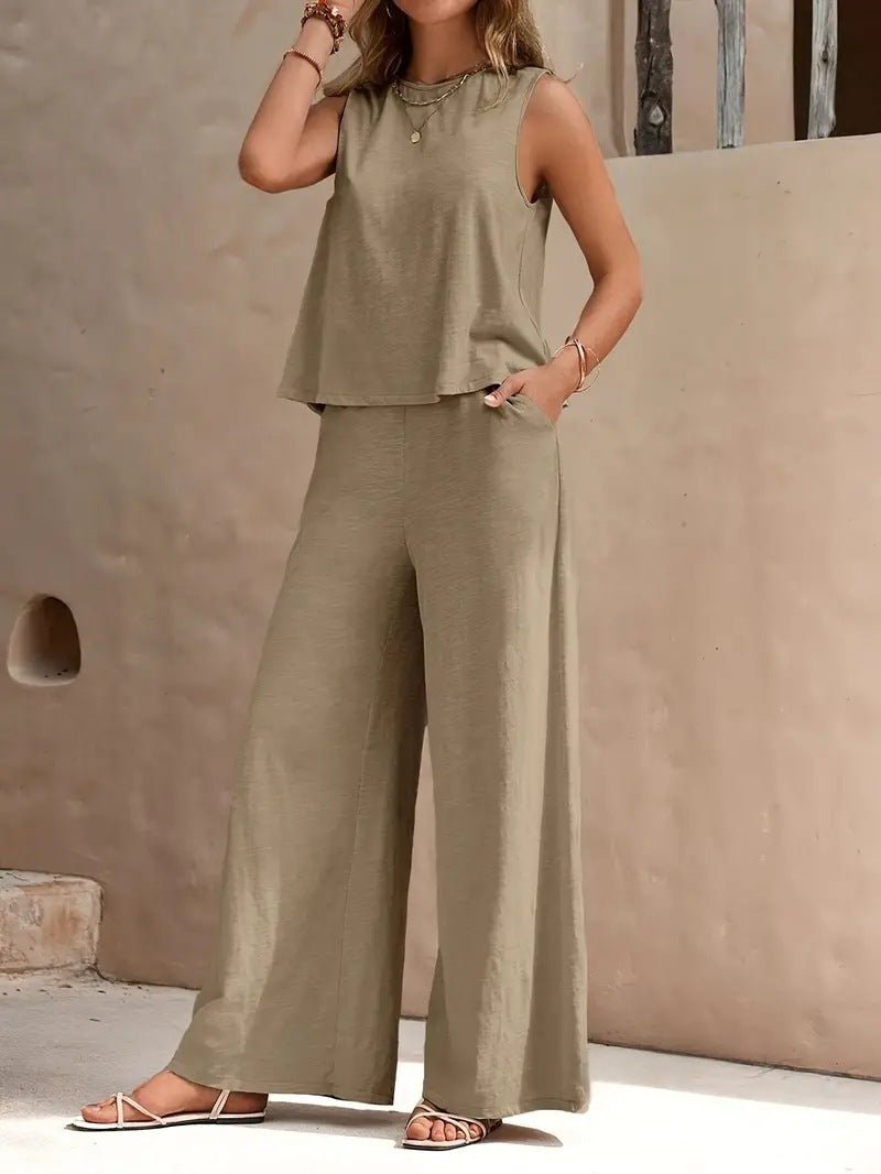 Solid Color Casual Loose Pants Sets For Women Elegant Spring Summer Women's Two Pieces Suit Full Trouser Set Female Outfit Clothes by null