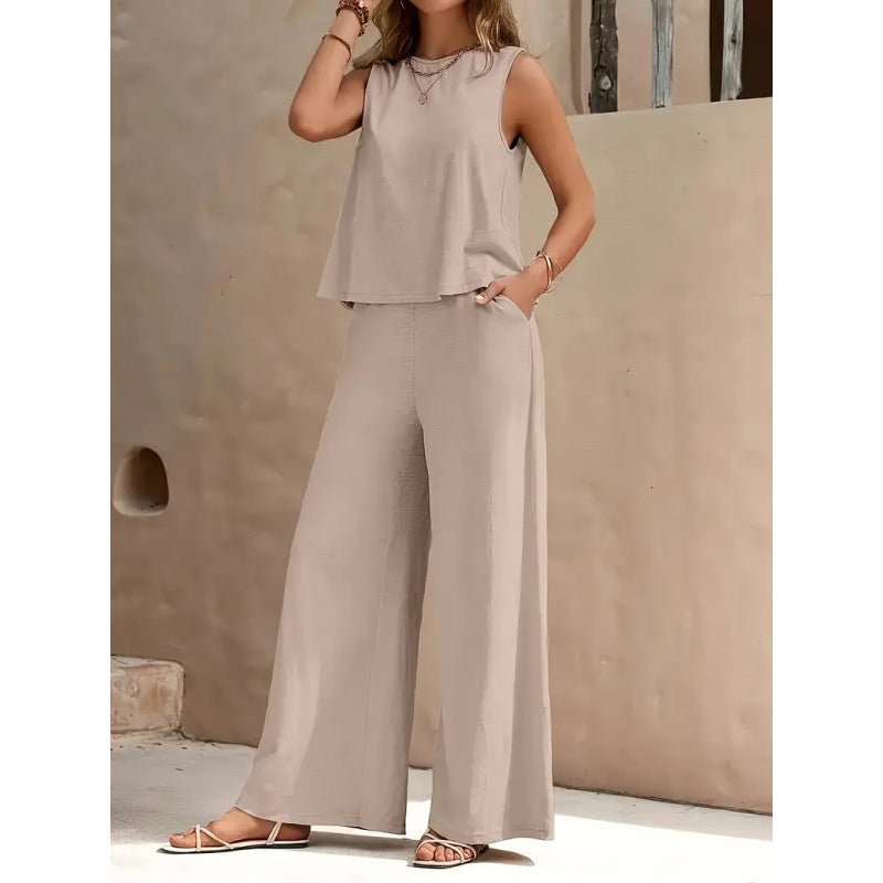 Solid Color Casual Loose Pants Sets For Women Elegant Spring Summer Women's Two Pieces Suit Full Trouser Set Female Outfit Clothes by null