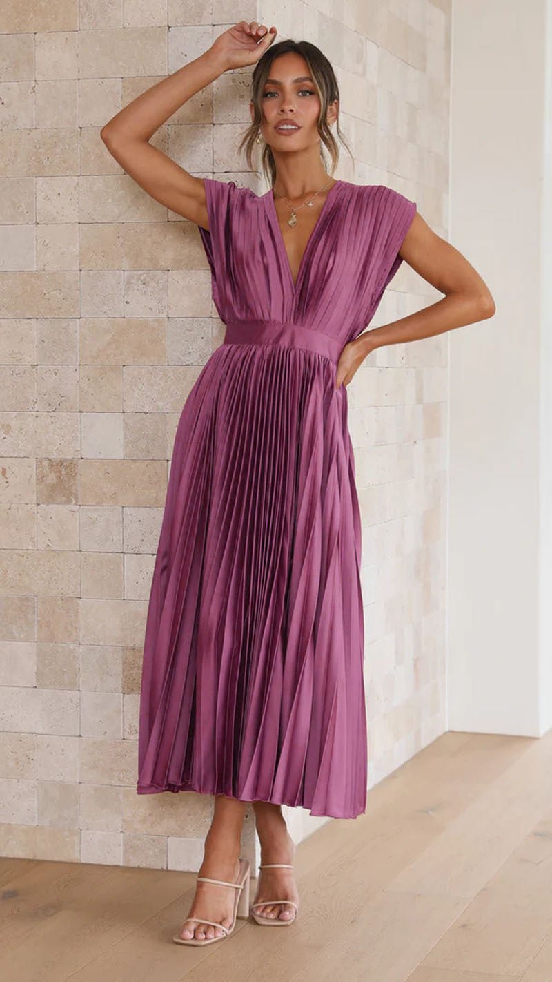 Summer V Neck Pleated Dress For Women Casual Sleeveless Zip Front Loose Fit Lightweight Polyester by null