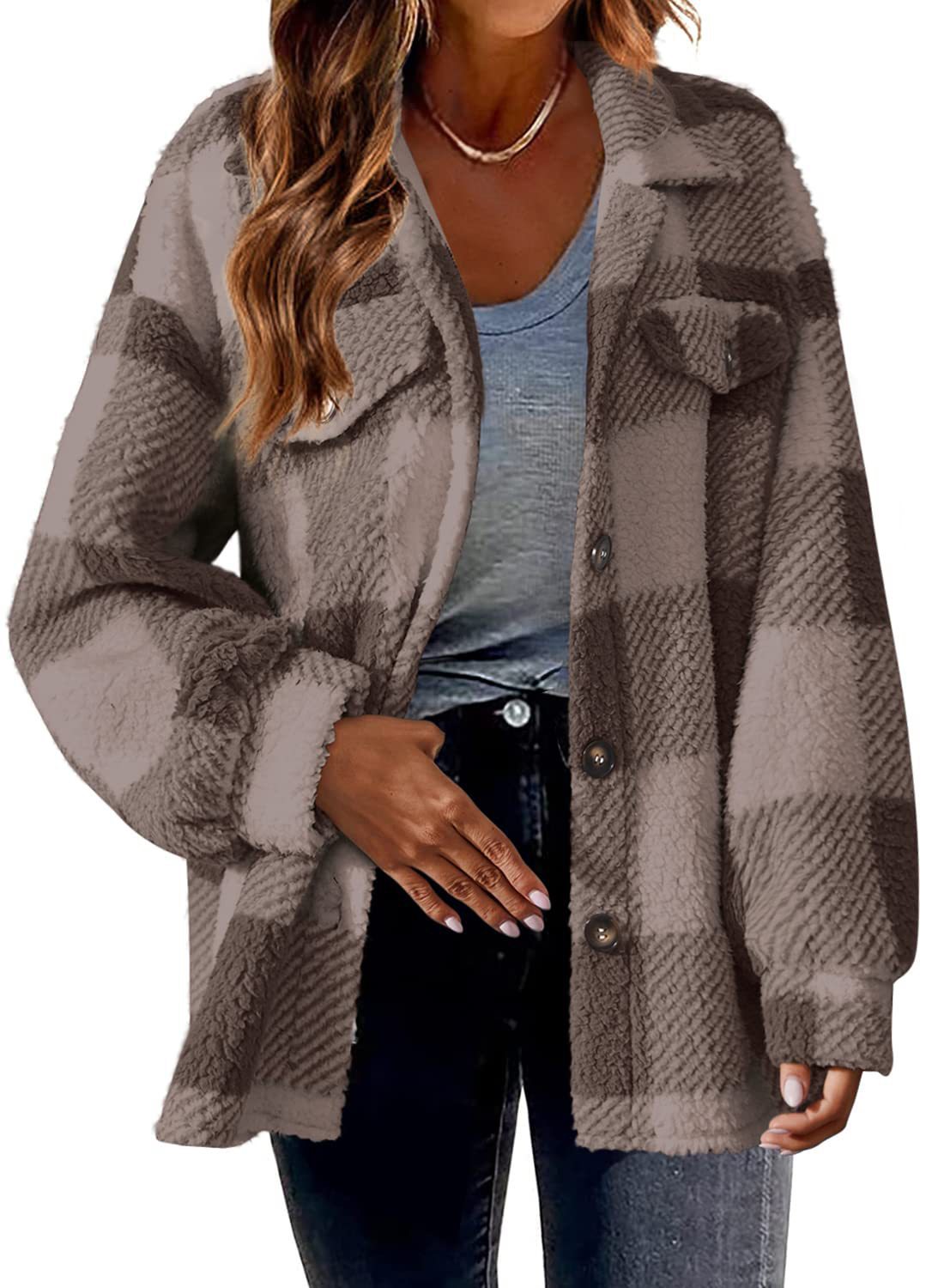 Turndown Collar Plaid Jacket With Pockets Single Breasted Button Down Woolen Jacket Autumn And Winter Clothes For Women by null