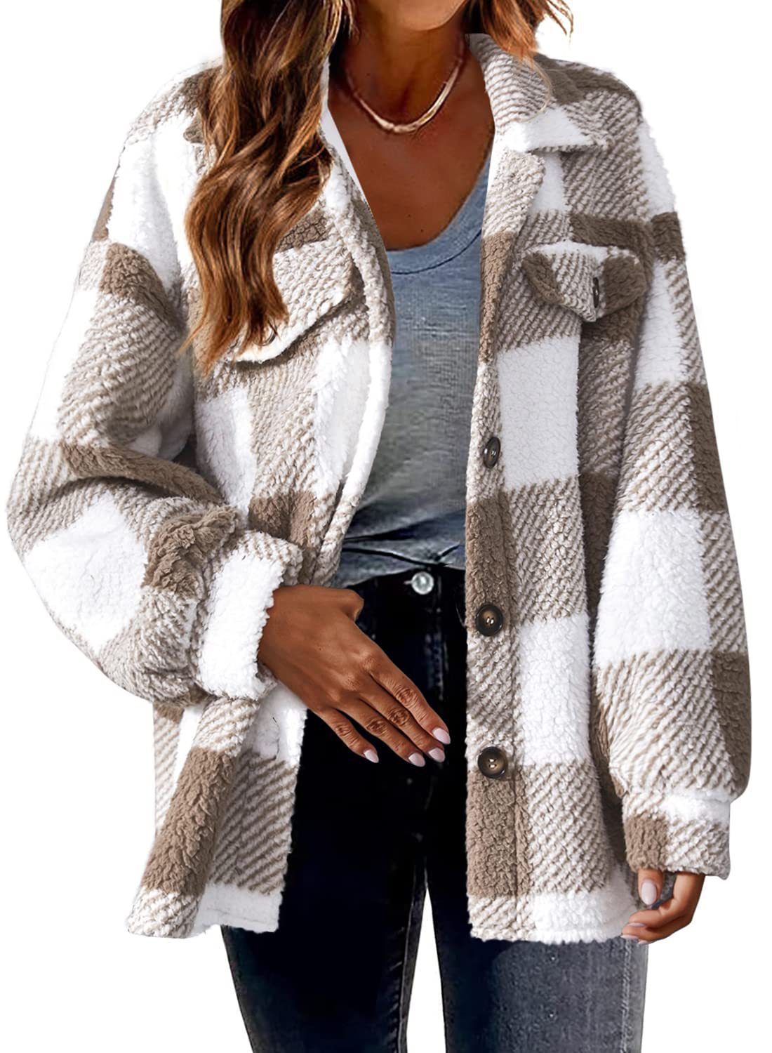 Turndown Collar Plaid Jacket With Pockets Single Breasted Button Down Woolen Jacket Autumn And Winter Clothes For Women by null