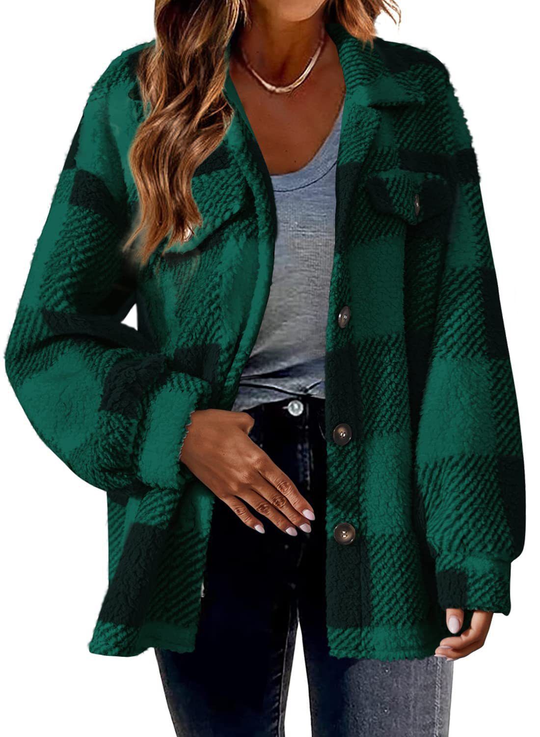 Turndown Collar Plaid Jacket With Pockets Single Breasted Button Down Woolen Jacket Autumn And Winter Clothes For Women by null