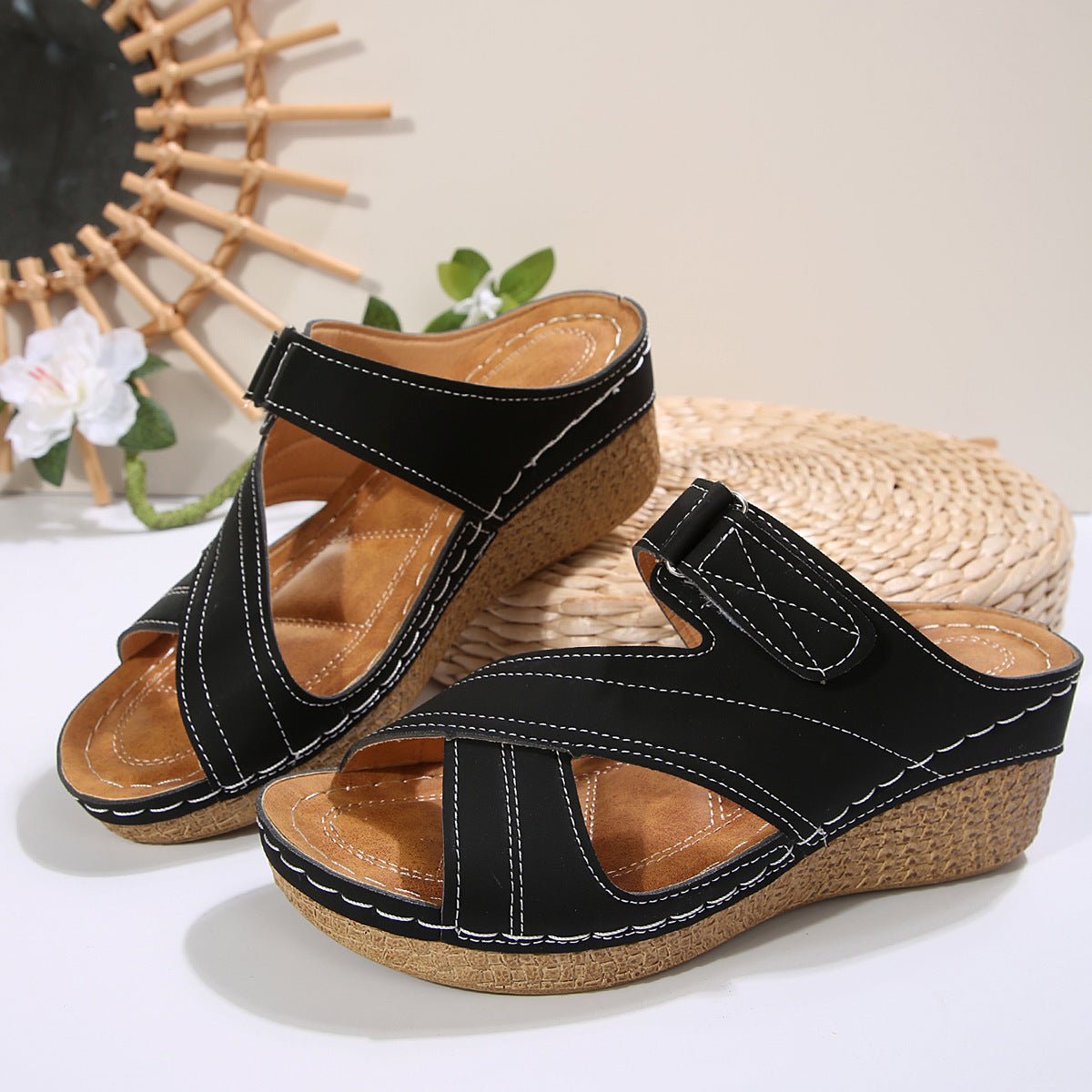 Velcro Wedge Slippers Multicolor PU - DLC MARKET