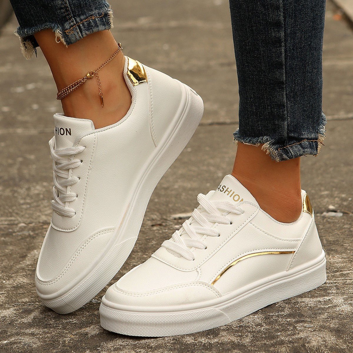 White Lace-Up Flats Round Toe Thick Sole - DLC MARKET