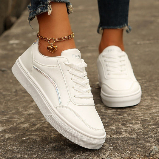 White Lace-Up Flats Round Toe Thick Sole - DLC MARKET