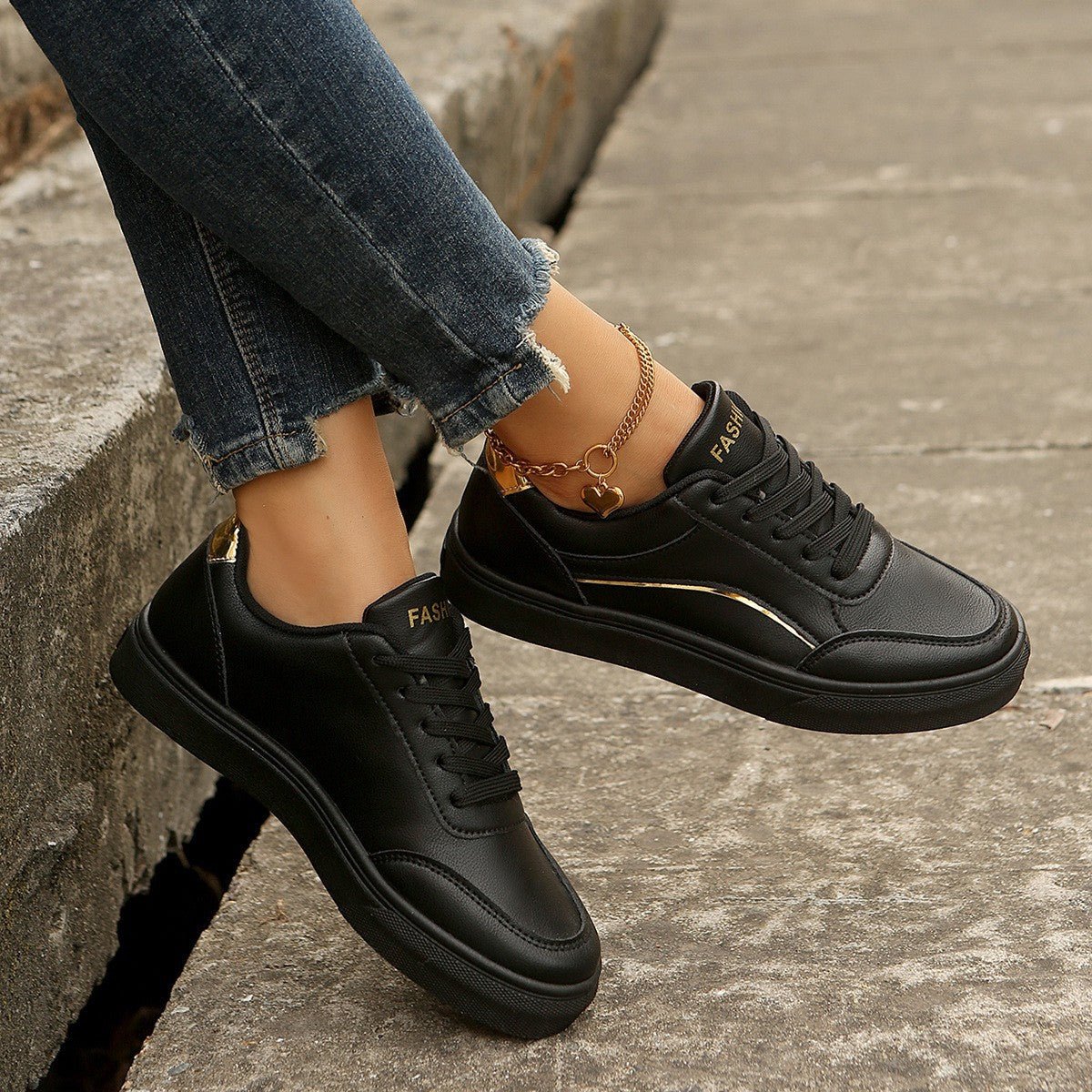 White Lace-Up Flats Round Toe Thick Sole - DLC MARKET