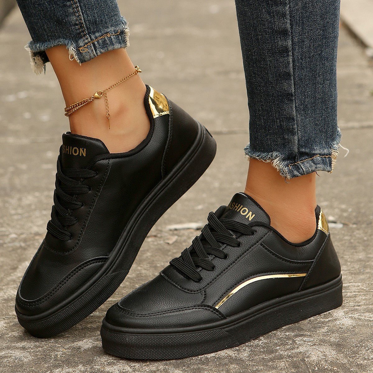 White Lace-Up Flats Round Toe Thick Sole - DLC MARKET