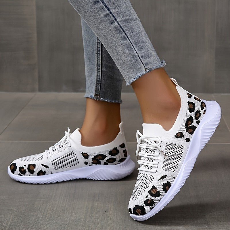 White Leopard Print Lace-Up Sneakers - DLC MARKET