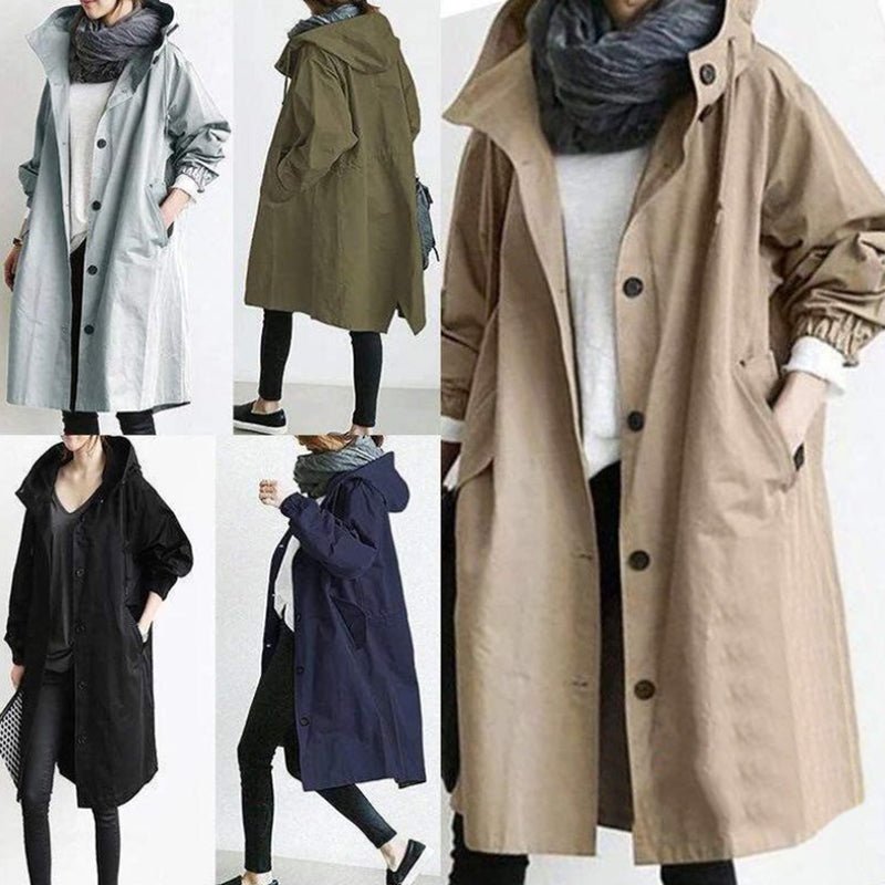 Women Windbreaker Jacket Casual Loose Button Pockets Hooded Quick Dry Windproof Waterproof Clothes For Outdoor Hiking Camping by null