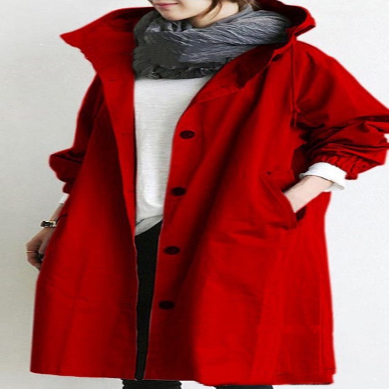 Women Windbreaker Jacket Casual Loose Button Pockets Hooded Quick Dry Windproof Waterproof Clothes For Outdoor Hiking Camping by null