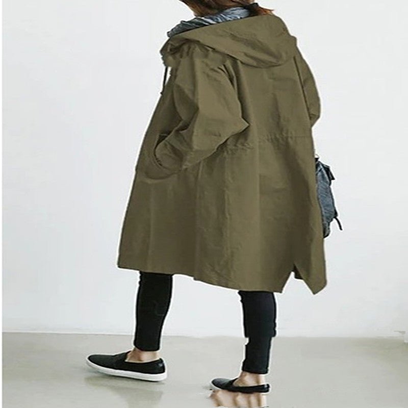 Women Windbreaker Jacket Casual Loose Button Pockets Hooded Quick Dry Windproof Waterproof Clothes For Outdoor Hiking Camping by null
