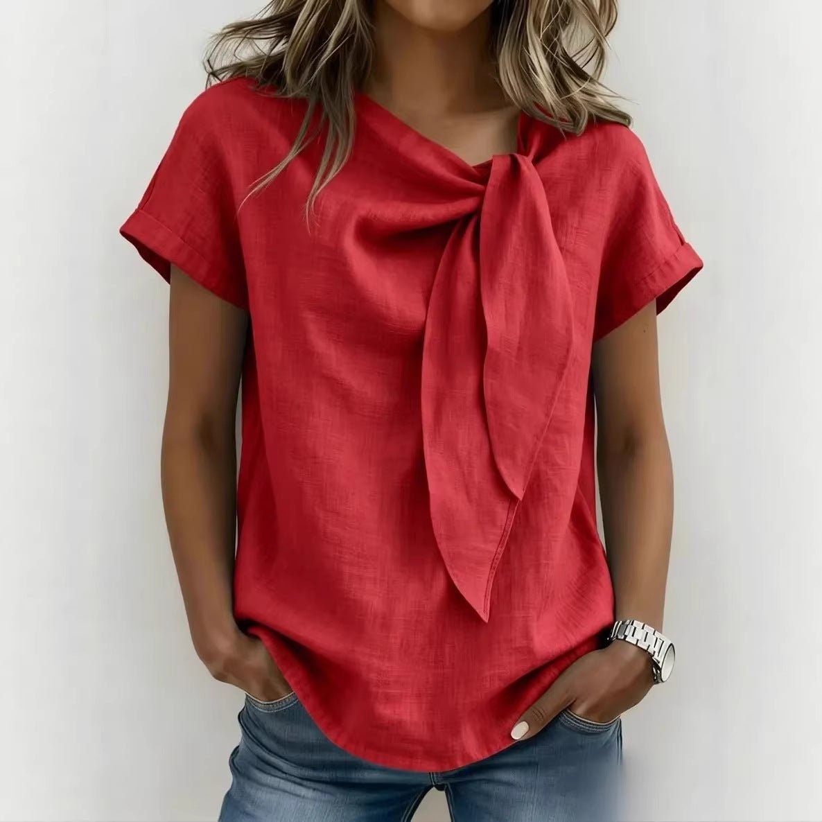 Women's Summer Short Sleeve Casual T-Shirt - Cotton Blend Lightweight Everyday Top For Daily Wear by null